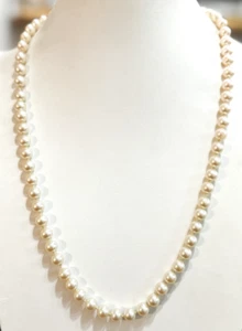 Vintage Pinkish Cream Hand Knotted Round Faux Pearl Box Clasp Necklace - Picture 1 of 5