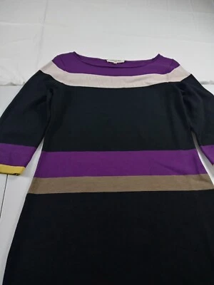 Vestido Suéter Evan Picone Mujer Talla Mediana Negro Rayas Midi Leno Foto 1 de 4