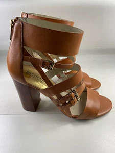 Michael Kors Brown Leather Gladiator Strappy Sandals 4" Heels rear zip EUC - Picture 1 of 10