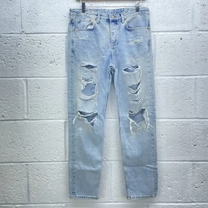JEANS DENIM H&M strappati boyfriend vita bassa lavati blu effetto invecchiato w26 - Foto 1 di 4