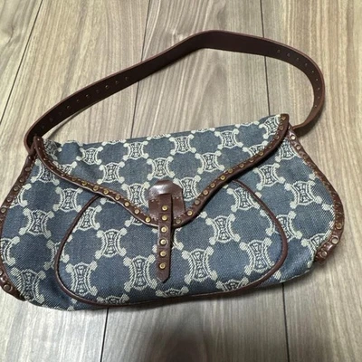 CELINE Macadam Triomphe Denim Shoulder Bag Blue Vintage Japan F/S USED - Image 1 of 4