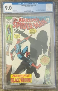 Amazing Spider-Man #86 CGC 9.0 Marvel 1970 1st New Look Black Widow & Origin - Picture 1 of 2