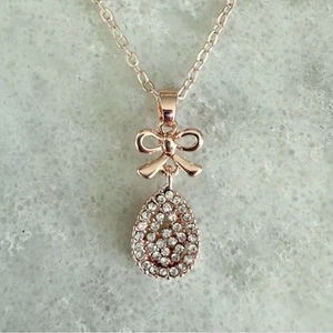 BIRMA BIJOUX Crystal Rose Gold Bow Pendant Necklace NWT gift 18” - Picture 1 of 5