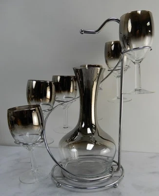 Vintage Silver Fade Dorothy Thorpe Wine Glasses,Decanter,on Spiral Stand - Image 1 of 4