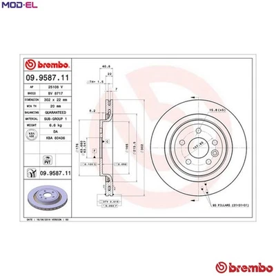 2x BRAKE DISC 09.9587.11 FOR VOLVO ASIA B4204T11/4204T19/4204T32 2.0L 4cyl S60L - Image 1 of 4