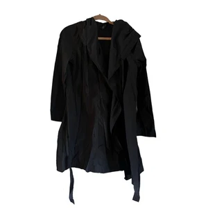 Chaqueta Eileen Fisher Negra Algodón Nylon Con Capucha Abierta Corbata Cintura Larga XS - Imagen 1 de 4