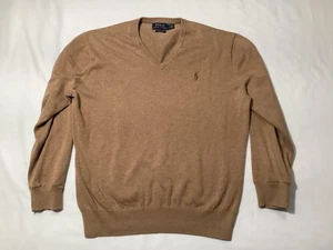 Suéter Polo Ralph Lauren Para Hombres Medio Tostado Camel Cuello en V Algodón Pima Tejido Pullover - Imagen 1 de 8