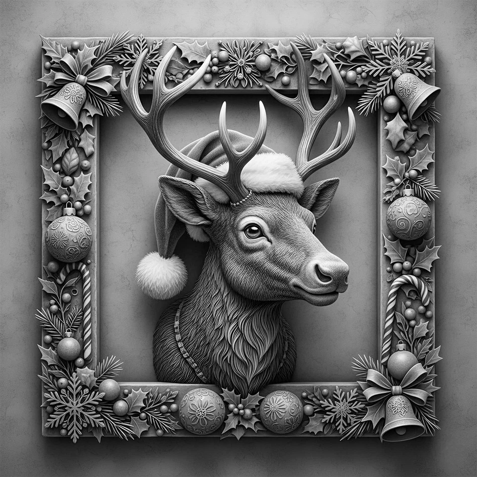 Christmas Laser Engraved 3D Deer Wood Plaque 10x10 Personalized Gift - Image 1 of 4