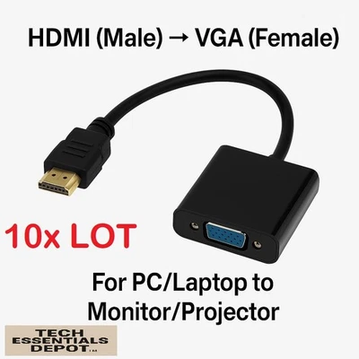 10x HDMI to VGA Adapter Cable (Male to Female) Connect PC/Laptop to VGA Monitor - Image 1 of 4