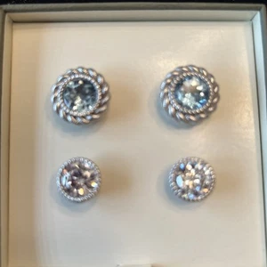 Judith Ripka Sterling Two Sets Of Stud Earings With Jacket Set Blue Topaz - Picture 1 of 10