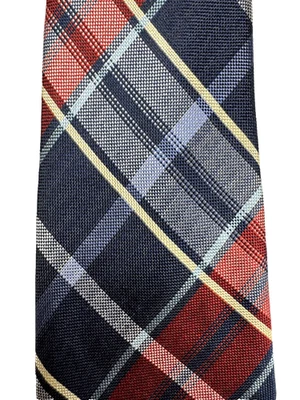 Corbata de seda COUNTESS MARA azul rojo plata a cuadros para hombre Foto 1 de 3