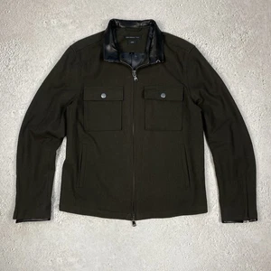 Chaqueta John Varvatos Luxe Hombres Lana Cremallera con Cuello de Cuero Talla M Verde - Imagen 1 de 9