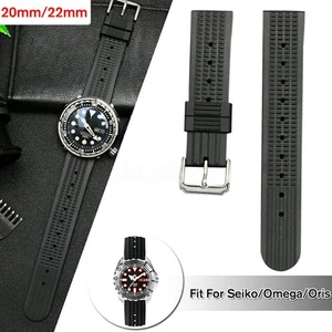 Classic 20mm/22mm Rubber Black Waffle Watch Strap Divers Wrist Watch Bland US - Picture 1 of 7