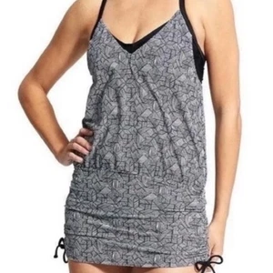 Athleta Laguna Side Scrunch Tankini Top Black White Geometric Womens 38 B/C - Picture 1 of 7