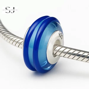 925 Sterling Silber Blau Wirbel Murano Glas Charms Perle für Armbänder - Bild 1 von 2