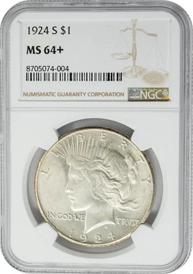 1924-S Peace Silver Dollar MS64+ NGC 950432-2 - Image 1 of 4