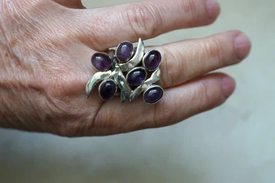 Anello in argento 925 con ametiste cabochon - Immagine 1 di 3