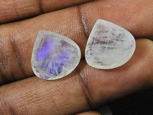 15X15MM Natural Rainbow Moonstone Pear Both Side Faceted Gemstone 2 Pcs Lot - Imagen 1 de 6