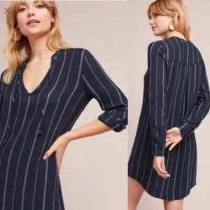 Anthropologie Cloth & Stone Blue Striped Versify Mini Tunic Dress Sz S - Picture 1 of 5