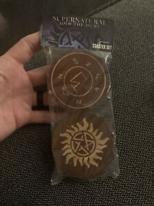 Supernatural Join The Hunt Coaster Set 4 Pc Wooden Culturefly Rare