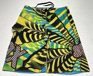 Fox Racing Board Shorts Men's 31 Yellow Black Board Shorts Swim Trunks Pocket - Picture 1 of 10