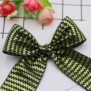 2M 38mm Dark Green and Gold Wave Woven Ribbons - Add Lovely Bows to The Gift 🤩 - Picture 1 of 1