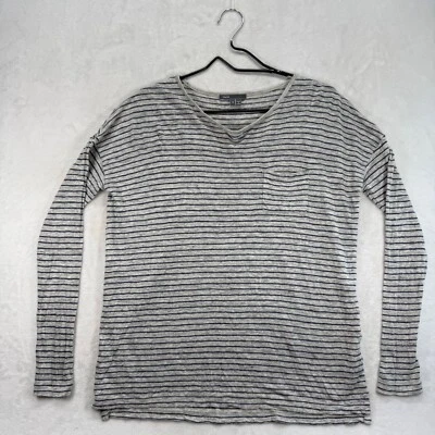 Camiseta Vince Mezcla de Lino Rayas Manga Larga Cuello en V Informal Top Talla S Foto 1 de 4