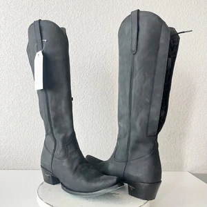 Lane OLIVIA JANE Knee High Womens Cowboy Boots 9 Black Western Cowgirl Lace Up - Picture 1 of 13