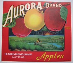 Original AURORA apple crate label Dayton Washington Aurora Orchard Co sunrise - Picture 1 of 1