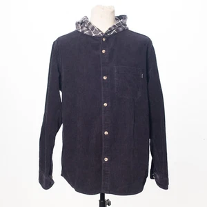 SUPREME Casual Shirt Navy Blue Corduroy Hoodie Men’s Size L - Picture 1 of 6