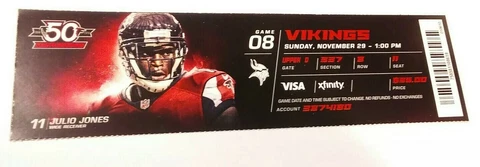 2015 Atlanta Falcons Minnesota Vikings NFL Football Full Ticket Stub Cover