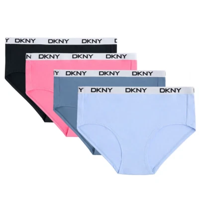Paquete de 4 ropa interior hipster de microfibra mediana DKNY para mujer - rosa negro azul claro Foto 1 de 3