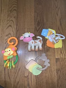 baby rattles sports monkey cow teether squeak toy lot of 4 - Picture 1 of 9