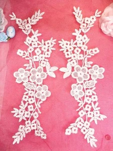 Par de espejos bordados blancos florales bordados de encaje 14" DH89 - Imagen 1 de 1
