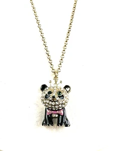 Collar Betsey Johnson Pavé Panda Colgante Tono Dorado NUEVO en Caja de Regalo - Imagen 1 de 7