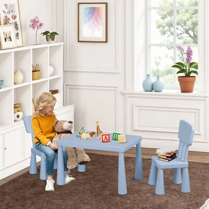 Kids Table with 2 Chairs Set for Toddlers 3 Piece Plastic Activity Table Blue - Picture 1 of 17