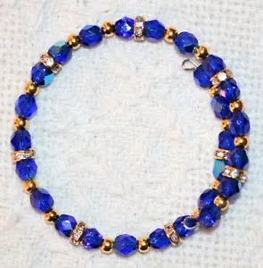 Bracciale AB Blu Cobalto Vetro e Cristallo Perline Filo Memory Avvolgente Singolo. ab2789 - Foto 1 di 3