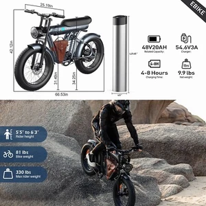 32MPH 1200W 48V/20Ah Electric Bike Fat Tire Bicycle Sand Beach Mountain Ebike - Picture 1 of 8