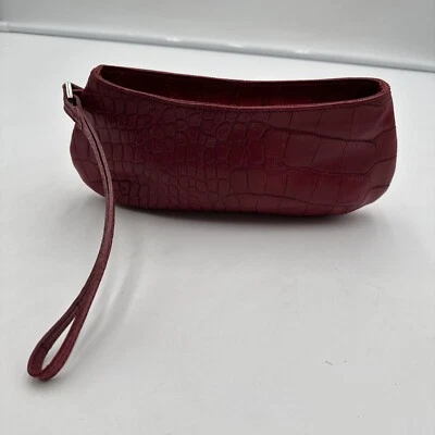 MAURIZIO TAIUTI Red Croco Embossed Leather Wristlet Clutch Purse - Image 1 of 4