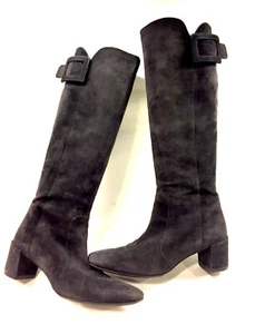 ROGER VIVIER Brown Suede Low-Heel Buckle Accent Pull-On Knee-High Boots Sz36 - Picture 1 of 9