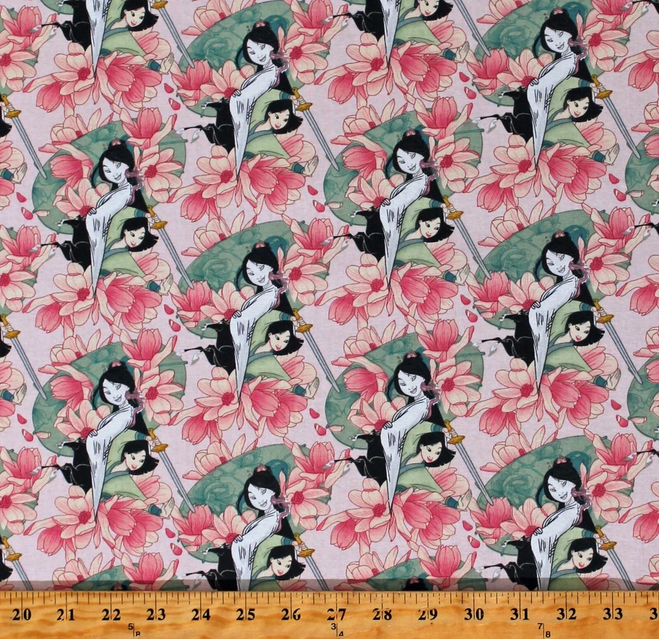 Algodón Mulán Floral Princesa Disney Flores Rosa Tela Estampado por Yarda D468.47 Foto 1 de 1