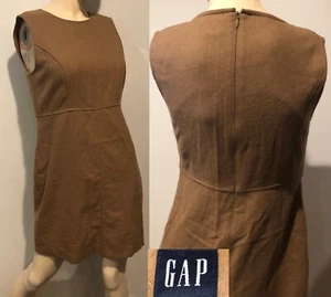 Vtg 90s/Y2K GAP Wool Blend Camel Brown Sleeveless Sheath Mini Dress Sz 4 EVC - Picture 1 of 11