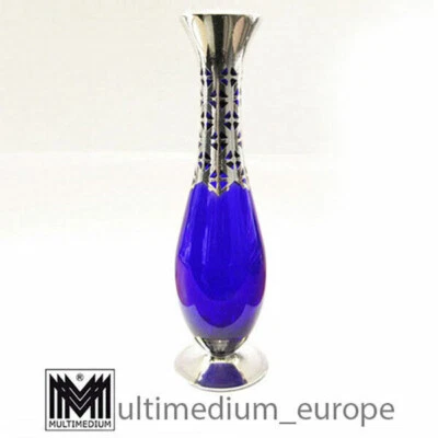 Friedrich W Spahr  kobalt-blaue Glas Vase Silber Auflage Silver Overlay 1000 rar - Bild 1 von 3