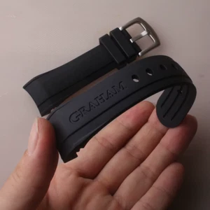 Silicone Rubber Watchband 24mm For Graham Bracelet Buckle Durable Wrist Straps - Picture 1 of 27