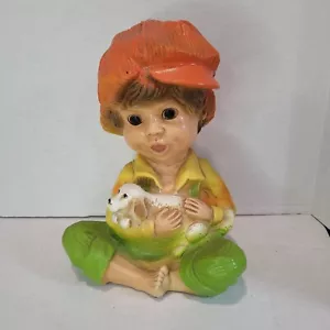 VTG 1974 Universal Statuary Ceramic Figure Boy Holding Dog Folk Art 293 10in - Picture 1 of 7