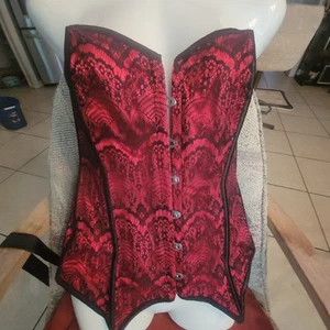 Adore Me rot mit schwarzer ungepolsterter Damenkorsette 1X entbeint Frontverschluss - Bild 1 von 9