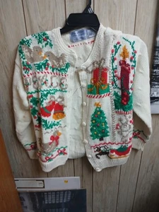 VTG Signatures Northern Isles White Cardigan Christmas Reindeer Women's Cream Xl - Picture 1 of 8