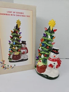 Ceramic Christmas Tree W/ Snowman Cracker Barrel battery operated light 10.5" - Picture 1 of 16