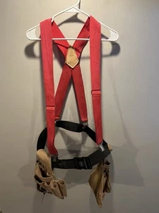 Nicholas 110 Red Suspenders & 323 110 Leather Tool Belts Carpenter & Klein Belt - Picture 1 of 9