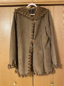 Jones New York Signature brauner Wildlederimitat-Mantel Damenmantel Kaninchenfellbesatz Gr. XL - Bild 1 von 6